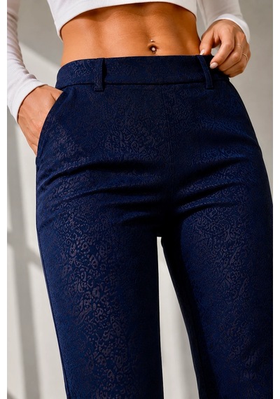 Bb Butik Basic Kadın Jakarlı Desenli Yüksek Bel Dar Paça Pantolon Fk3535 Lacivert