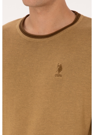 U.S. Polo Assn. Erkek Comfort Fit Bisiklet Yaka Hardal Kazak 50315022-VR151
