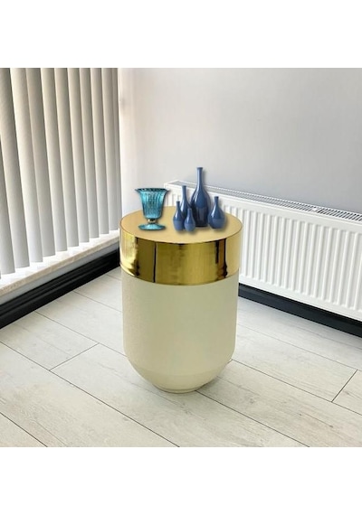 Dekoratif Gold Darbuka Beyaz Sehpa 60cm