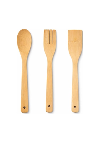 Bambu Mutfak Seti, Kaşık, Çatal, Spatula, Doğal Ahşap, Çizmez, Tava Dostu, 3 Parça,bambu Mutfak Gereçleri Set