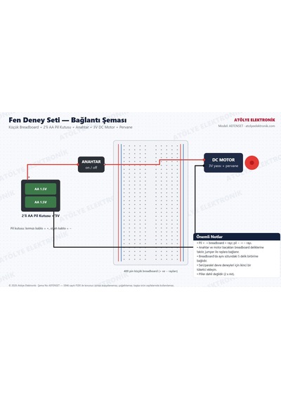 Fen Deney Seti - Breadboard + Pil Kutusu + Dc Motor + Pervane + Anahtar