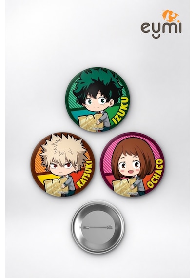 My Hero Academia Chibi Deku Bakugo Uraraka Çanta Süsü Rozet İğneli Buton Rozet Seti 58 Mm 3'lü Çok Renkli