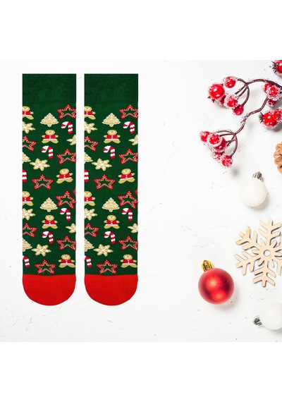 Carnaval Socks Yılbaşı Cookie Ve Kurabiye Desenli Yeşil Renkli Christmas Soket Çorabı 2000386