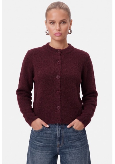 Ritnice Kadın Warm Soft Dokulu Basic Bordo Triko Hırka