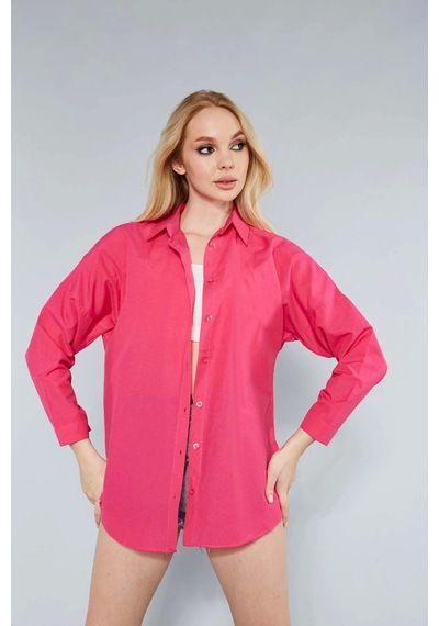 Meecy Kadın Koyu Pembe Oversize Uzun Basic Gömlek Koyu Pembe Koyu Pembe