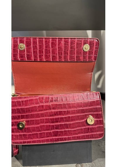 Lovelystore Kroko Desenli 3 Gözlü Günlük Kadın Mini El & Omuz Çantası 24x12 Bordo