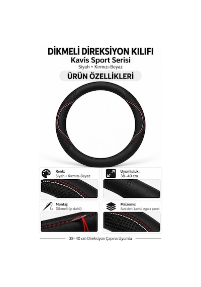 Trobus Honda City 2009-2014 Uyumlu Dikmeli Direksiyon Kılıfı Kavis Sport Siyah Kırmızı-beyaz Siyah - Kırmızı-beyaz