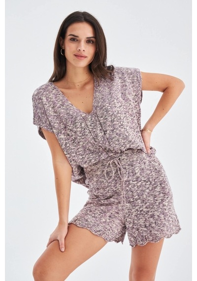 Peraluna Renge Blouse & Shorts Yazlık Viskonlu Kadın Triko Şort T Lila