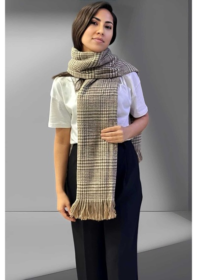 Tezzgelsin Kadın Çift Taraflı Düz Renk Yumuşak Dokulu Omuz Şalı Atkı 7 CM x 18 CM Camel - Gri