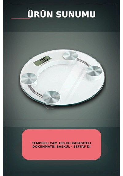 Temperli Cam 180 Kg Kapasiteli Dokunmatik Baskül - Şeffaf Dijital Tartı, Ev Kullanımı Bx-313434