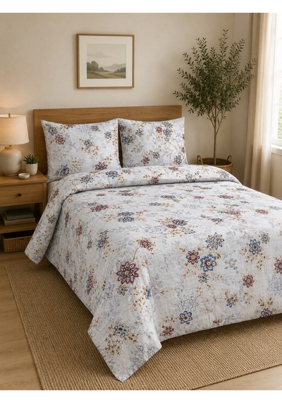 Çift Kişilik Nevresim Takımı %100 Pamuk 200x220 Lastikli Çarşaflı 160x200 Mavi - Kırmızı