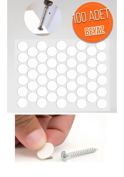Vida Gizleyici Kendinden Yapışkanlı Yapıştırma Vida Tapası Tıpası Beyaz Vida Kapatıcı Kapağı 100 Adet