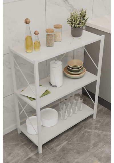 Üç Katli Çok Amaçli Rafli Dolap Beyaz Profil Beyaz Sunta 60x24x80 Cm Mtl050