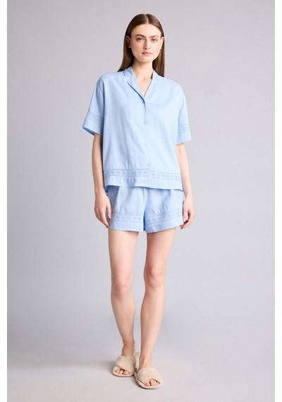 Defacto Regular Fıt Kısa Boy Dokuma Pijama Şort G4373ax26spbe745 Mavi-be745