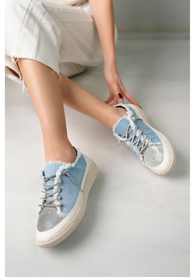 Craft Moda Neva Taşlı Düz Taban Kadın Kot Sneakers Mavi