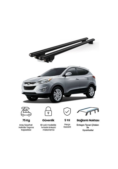 Kanca Hyundai Tucson 2004-2015 Uyumlu Siyah Kilitli Ara Atkı 110cm Port Bagaj Tavan Barı