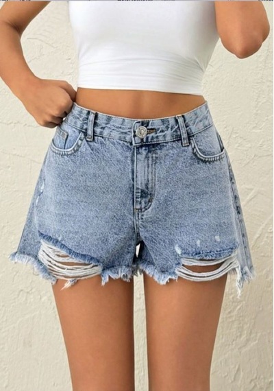 Kene Jeans İşlemli Taş Yıkama Paça Yırtık Detaylı Kısa/mini Kot Şort Taş Yıkama