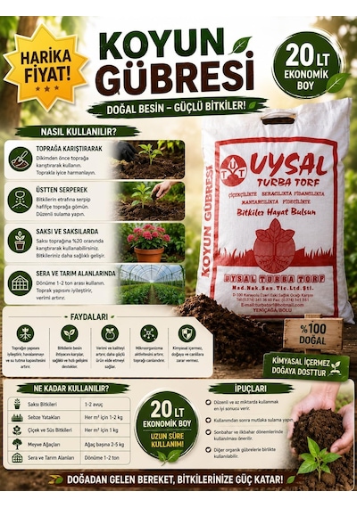 Tr 20 Lt. Organik Koyun Gübresi, Çiçek, Bitki Yetiştirme Coşturmak İçin Gübre 0,250