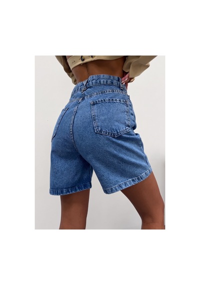 Kene Jeans Arka Çapraz Köprü Detaylı Kısa Kot Şort Mavi
