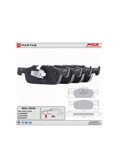 Ön Balata Clıo 4 Sandero 2 Symbol 2 / Geniş Tip /410604682r 410605536r - Mga-55646