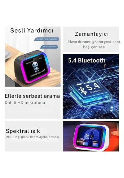 Monozone Çok Fonksiyonlu Akıllı Alarm Saati Bluetooth Hoparlör Hava Durumu Gece Lambası Müzik Çalar Beyaz