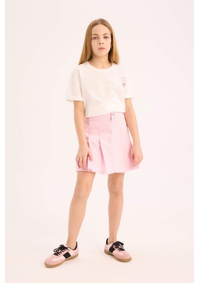 DeFacto Kız Çocuk Pileli Gabardin Etek D9340A825SPPN441 Pembe