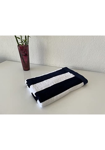Plaj Büyük Havlu, Havuz Ve Plaj, Cabana Çizgili Tek Taraflı Havlu Ve Tek Taraflı Kadife 81 Cm X 177 Cm Mavi Beyaz 1 Açık Bej