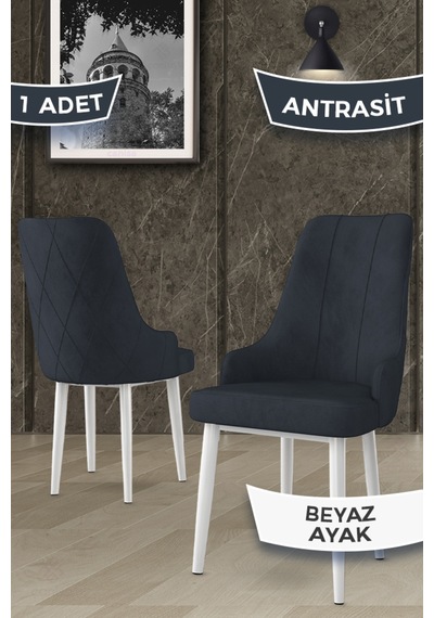 Canisa Trex Serisi 1.sınıf Babyface Kumaş Beyaz Metal Ayak 4 Adet Antrasit Sandalye Sandalye Antrasit Ayakları Beyaz
