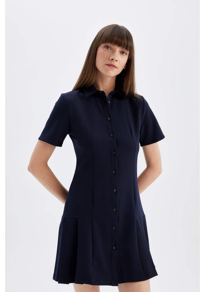 Defacto Polo Yaka Basic Düz Kısa Kollu Pileli Mini Elbise D4203AX24AUNV245 Defacto Polo Yaka Basic Düz Kısa Kollu Pileli Mini Elbise D4203AX24AUNV245