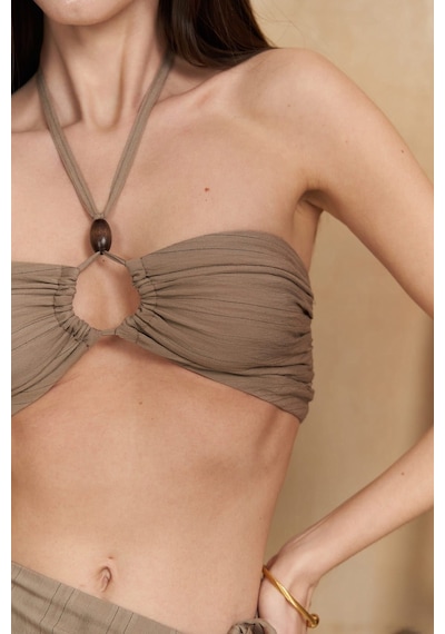 Mai Collection Mai Studios Co. Lovina Çizgili Vizon Crop Etek Takım Vizon