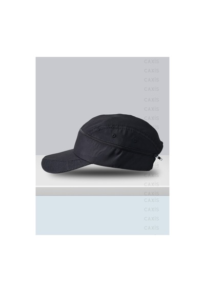 Caxis Su Geçirmez Unisex Fermuarlı Mikron Kumaş Spor Kep - Vizör Spor Şapka Siyah