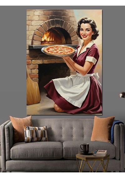 Ahşap Tablo Fırıncı Kadın Pizza Yapıyor Hayvan Tabloları