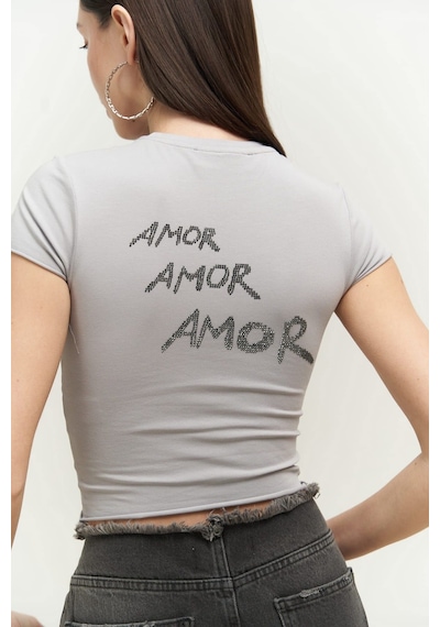 Mai Collection 2736 - El Amor Gri Penye Crop Gri - Mor