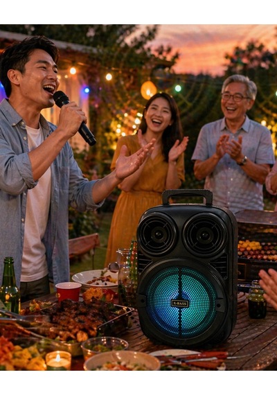Rgb Işıklı Bluetooth Karaoke Hoparlör Mikrofonlu Usb Tf Kart Destekli Taşınabilir Speaker