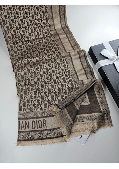 Cd Desen Kaşmir İpek Şal Silk Scarfs Hijab İthal Ürün Kahverengi