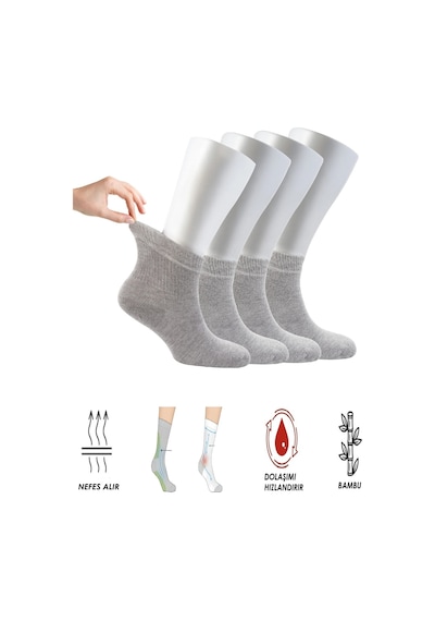Ozzy Socks Kadın 4 Çift Bambu Lastiksiz Sıkmayan Diabetik Bilek Çorap Gri