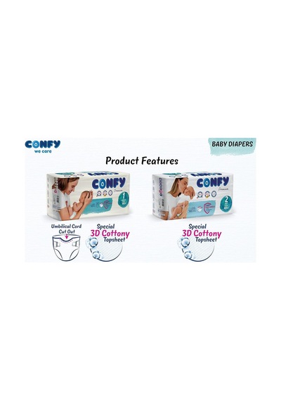 Confy Premium Yenidoğan Bebek Bezi 1 Numara 2 -5 Kg 70 Adet Ekonomik Paket