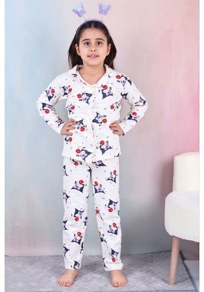 Free Beka Kız Çocuk Önden Düğmeli Kuromi Desenli Pijama Takımı %100 Pamuklu Pijama Takımı Beyaz Free Beka Kız Çocuk Önden Düğmeli Kuromi Desenli Pijama Takımı %100 Pamuklu Pijama Takımı Beyaz