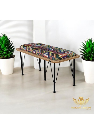By Hakan Aşkın Metal Ayaklı Atlantik Lüx Bench Babyface Puf & Bench Tekli Rug Pattern Color 2025 Rrg Bbf