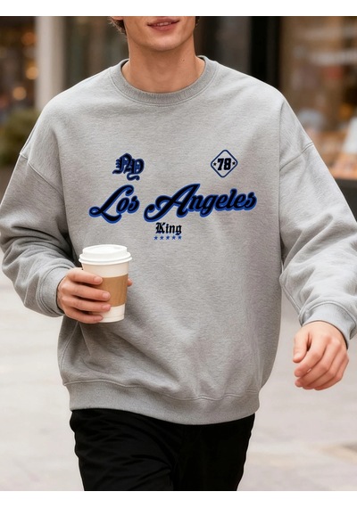 Startmore Tarzsokak Los Angeles King Letter Creative Print Üst Giyim Bol Kesim Oversize Sweatshirt Jogging Modası Gri