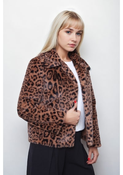 Vitrin Leopar Desen Yumoş Çıtçıtlı Ceket