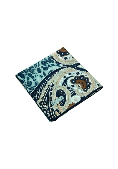 Mim Eşarp Emilya Fres Krep Leopar Desenli Eşarp 90x90 Cm Lacivert - Krem