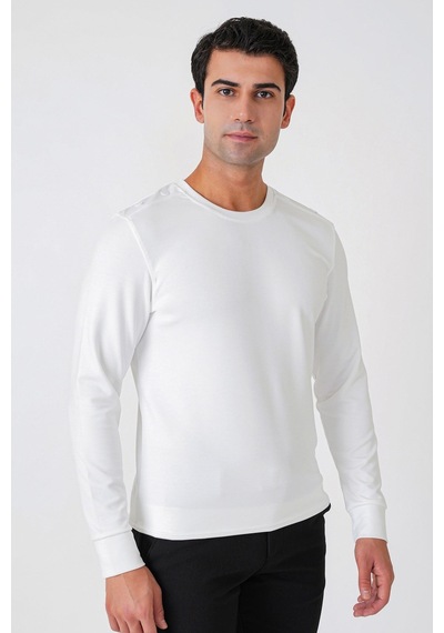 Efor Comfort Fit Omuz Modelli Uzun Kollu Esnek Pamuk Ekru Tişört Ts 933