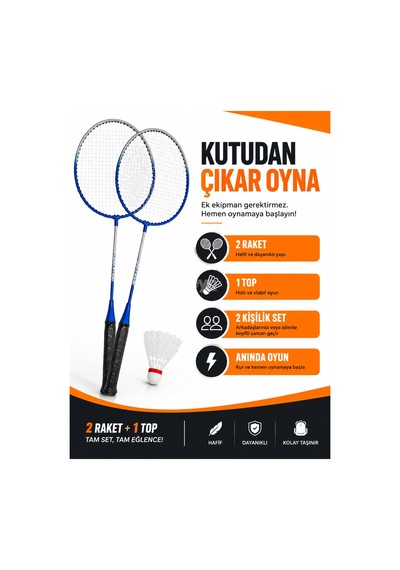 2'li Badminton Seti 2 Raket + 1 Top Başlangıç Ve Eğlence Seti Açık Hava Spor Oyunu