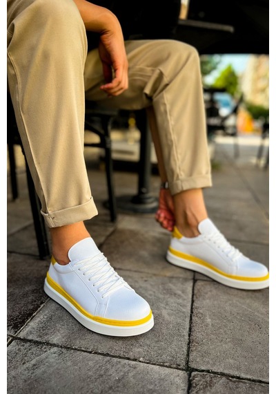 Mn979 - Santoni Gbt Spor Erkek Ayakkabı Beyaz/sarı Beyaz - Sarı