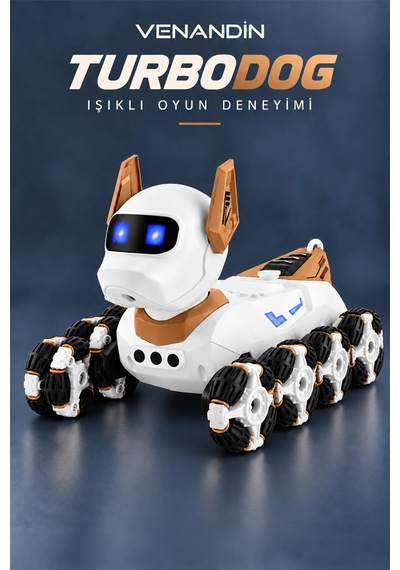 Venandin Turbo Dog Uzaktan Kumandalı Akrobatik Robot Köpek - 8 Tekerlekli, Bileklik Kontrollü, Işıklı Şarjlı Akıllı Oyuncak