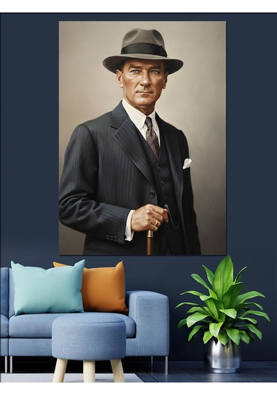 Şapkalı Mustafa Kemal Atatürk Dekoratif Kanvas - Mdf Ahşap Tablo