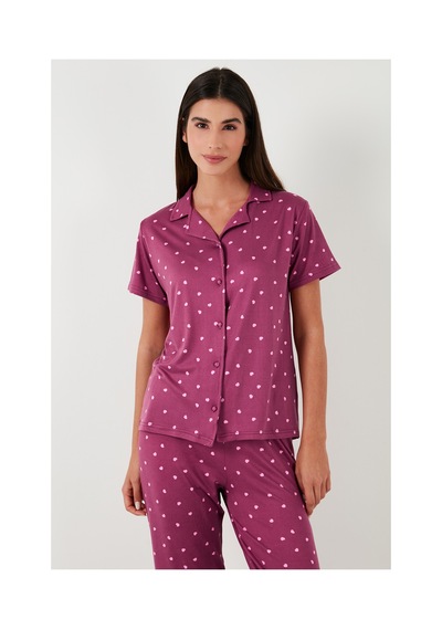 Lela Desenli Regular Fit Gömlek Yaka Bayan Pijama Takımı 65750101 Mürdüm Lela Desenli Regular Fit Gömlek Yaka Bayan Pijama Takımı 65750101 Mürdüm