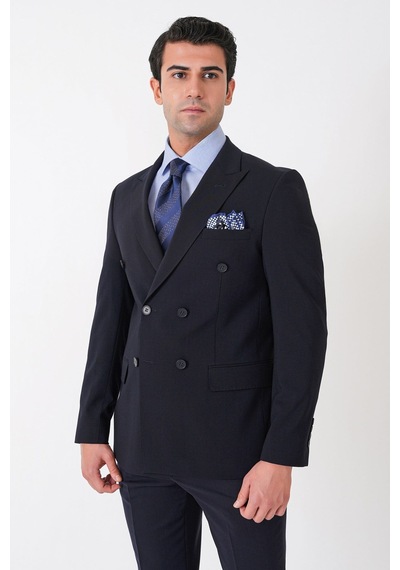 Efor Slim Fit Esnek %97 Yünlü Düz Lacivert Kruvaze Takım Elbise Tk 956