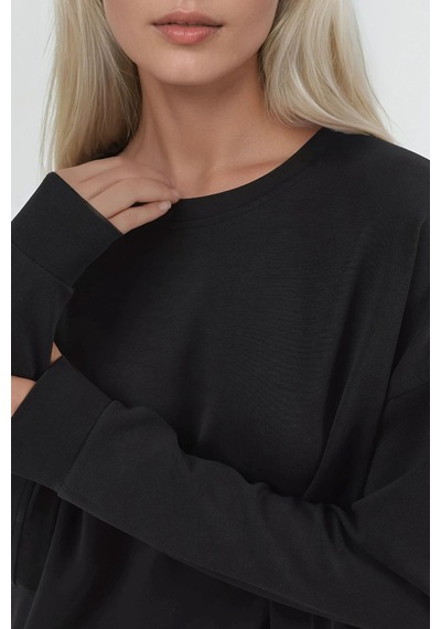 Hiccup Busem Rahat Kesim Bisiklet Yaka Modal Sweatshirt Siyah